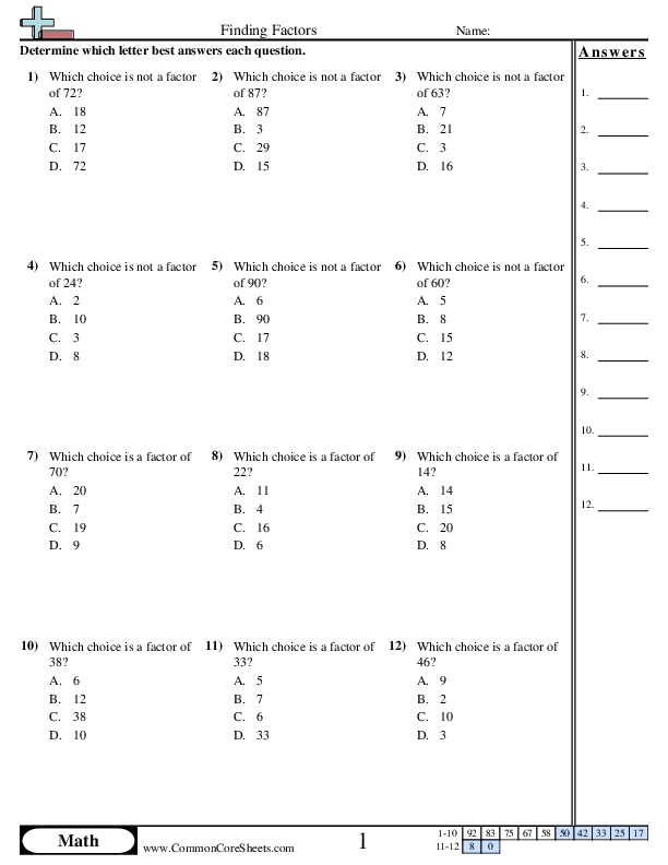 Finding Factors Worksheet - Finding Factors worksheet